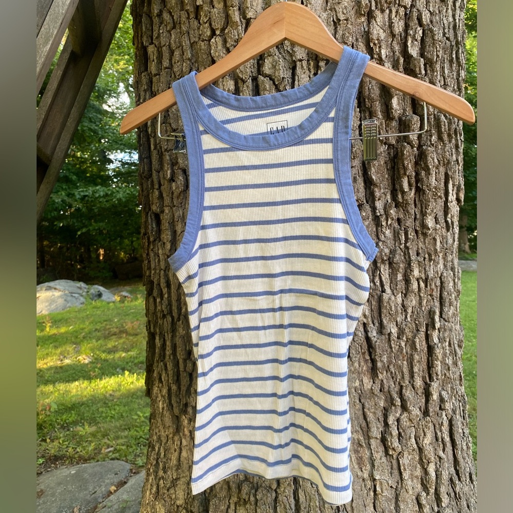 Gap Blue and white striped ribbed tank top